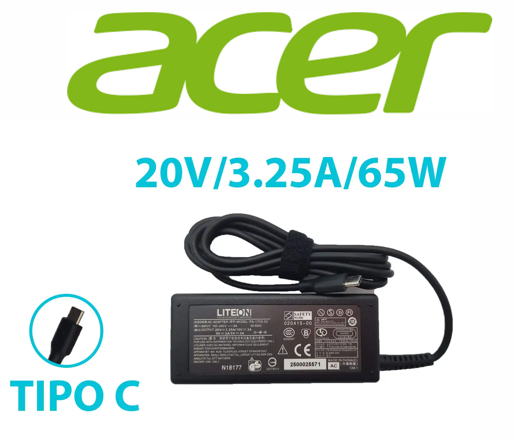 cargador acer tipo c